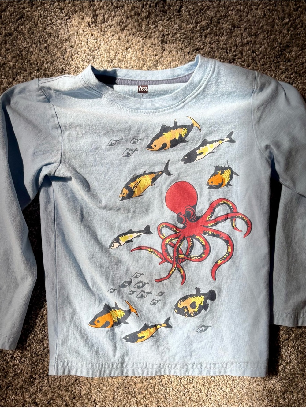 Tea Collection Size 5 Kids Long Sleeve Sea Life Tee with Red Octopus